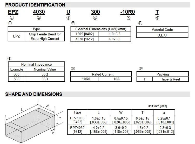 40 Ohms 1 Power Line Ferrite Bead 1612 (4030 Metric) 10A 4mohm SMD Ferrite Bead Inductor